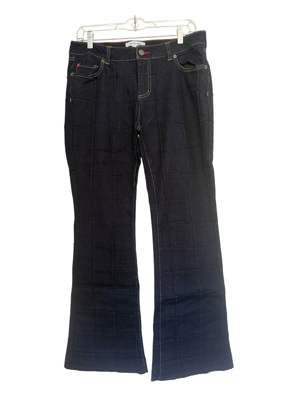 Peace Love World Dark Wash Bootcut Patchwork Grid Denim Women’s Jeans Size 10